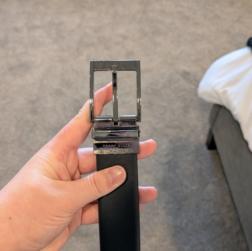 Mens Perry Ellis Black Leather Belt